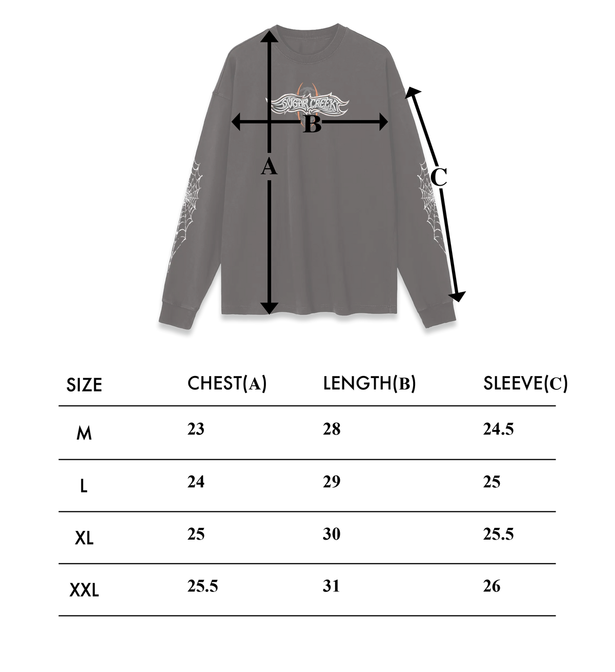 Size chart – Dusk Long Sleeve