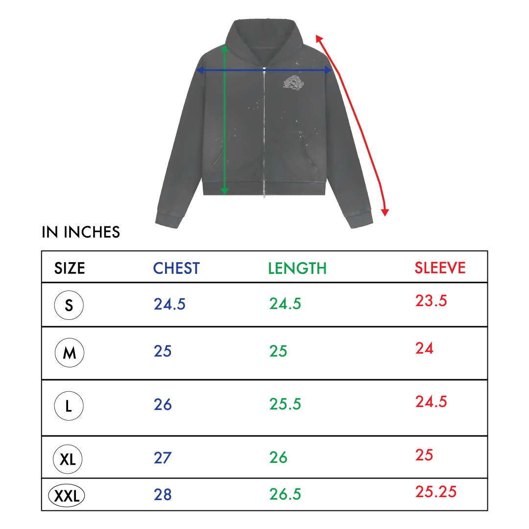 Size chart – After Hours Zip-Up Hoodie