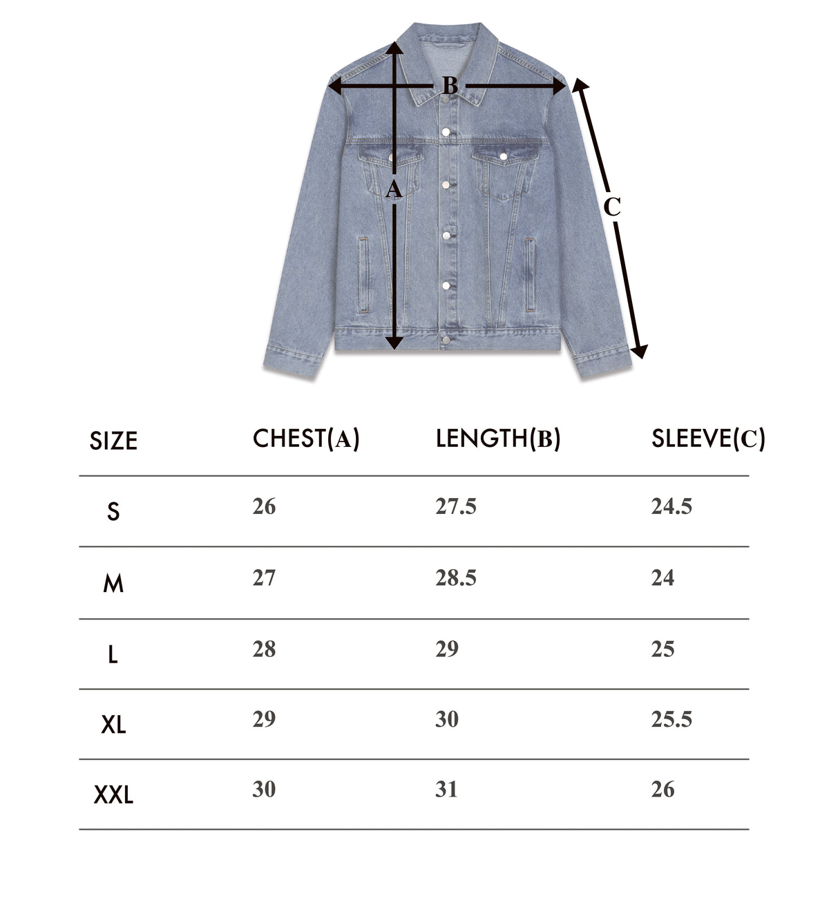 Size chart – Drifter Denim Jacket