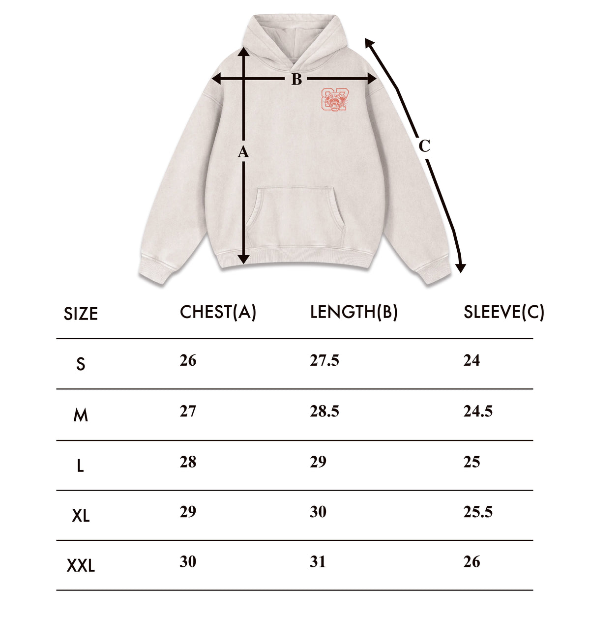 Size chart – Homecoming Hoodie