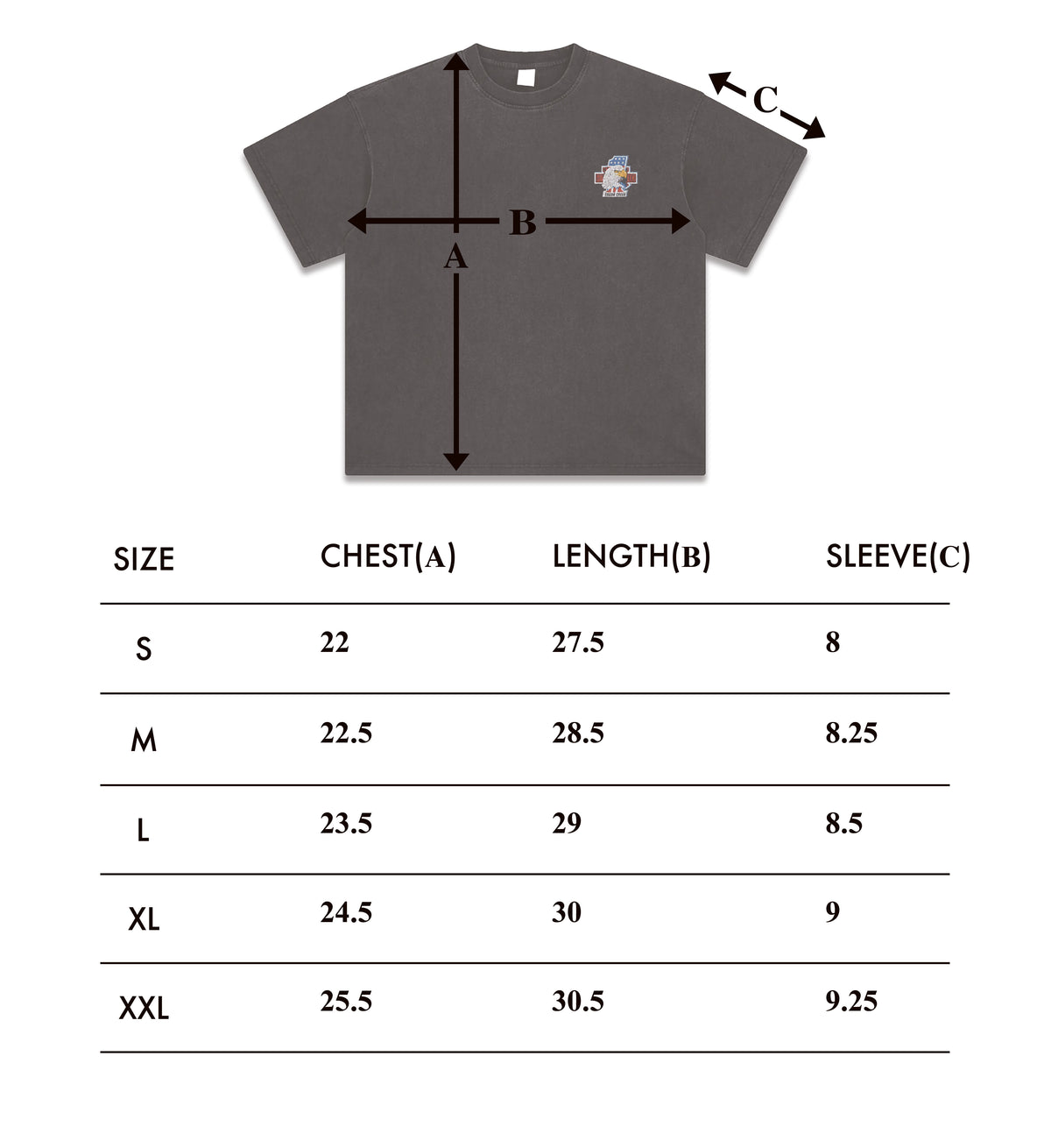 Size chart – Freebird T-Shirt