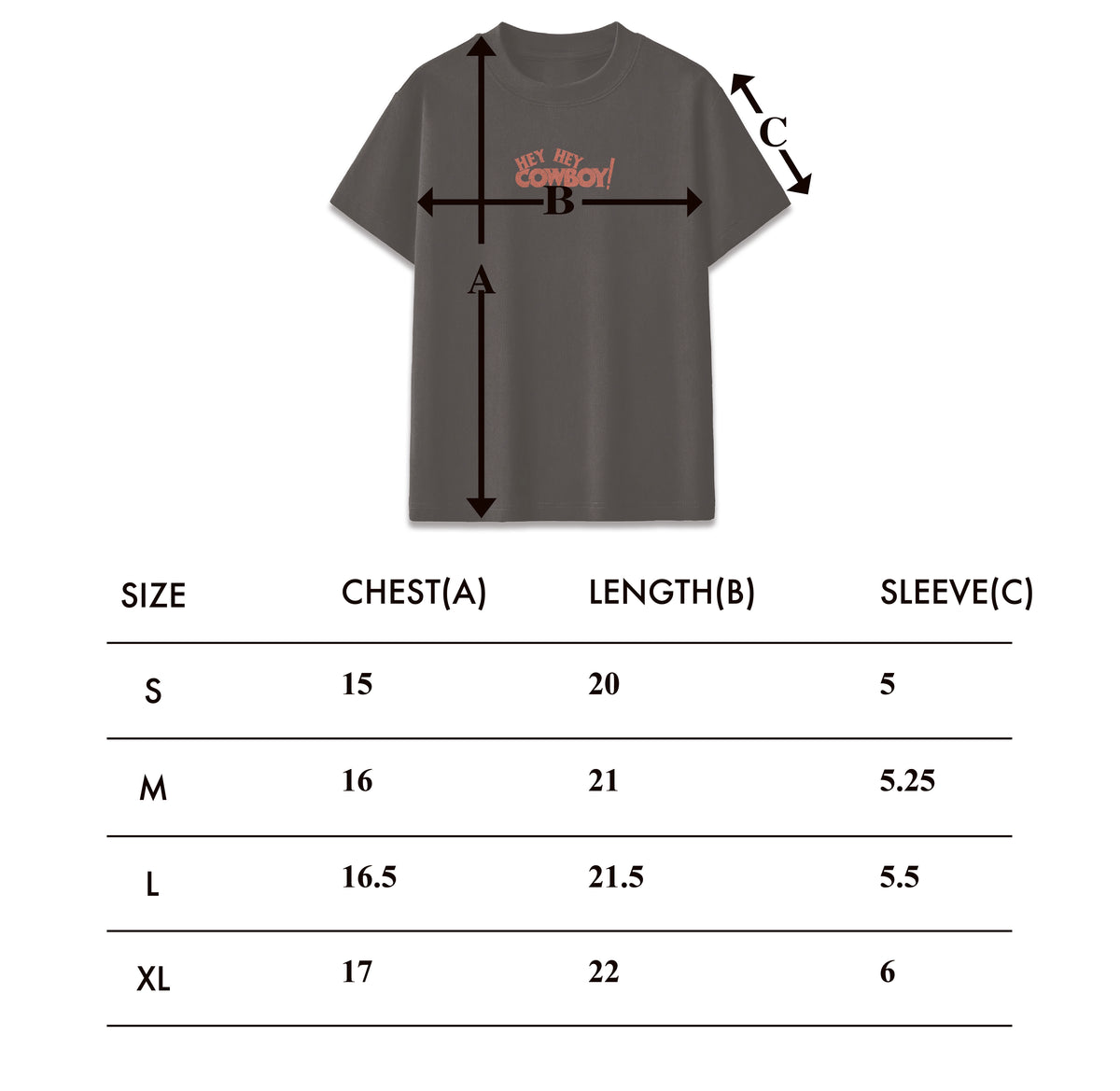 Size chart – Cowboy Baby Tee